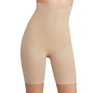 Girl Power Womens Small Hi Waist Shapewear Thigh Slimmer Nude Sheer Firm Control